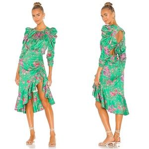 FOR LOVE AND LEMONS Ross Midi
Dress In Kelly Green Floral